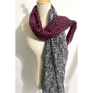 Talbots Womens Stripes Floral Scarf Cotton Silk Lightweight 25x70